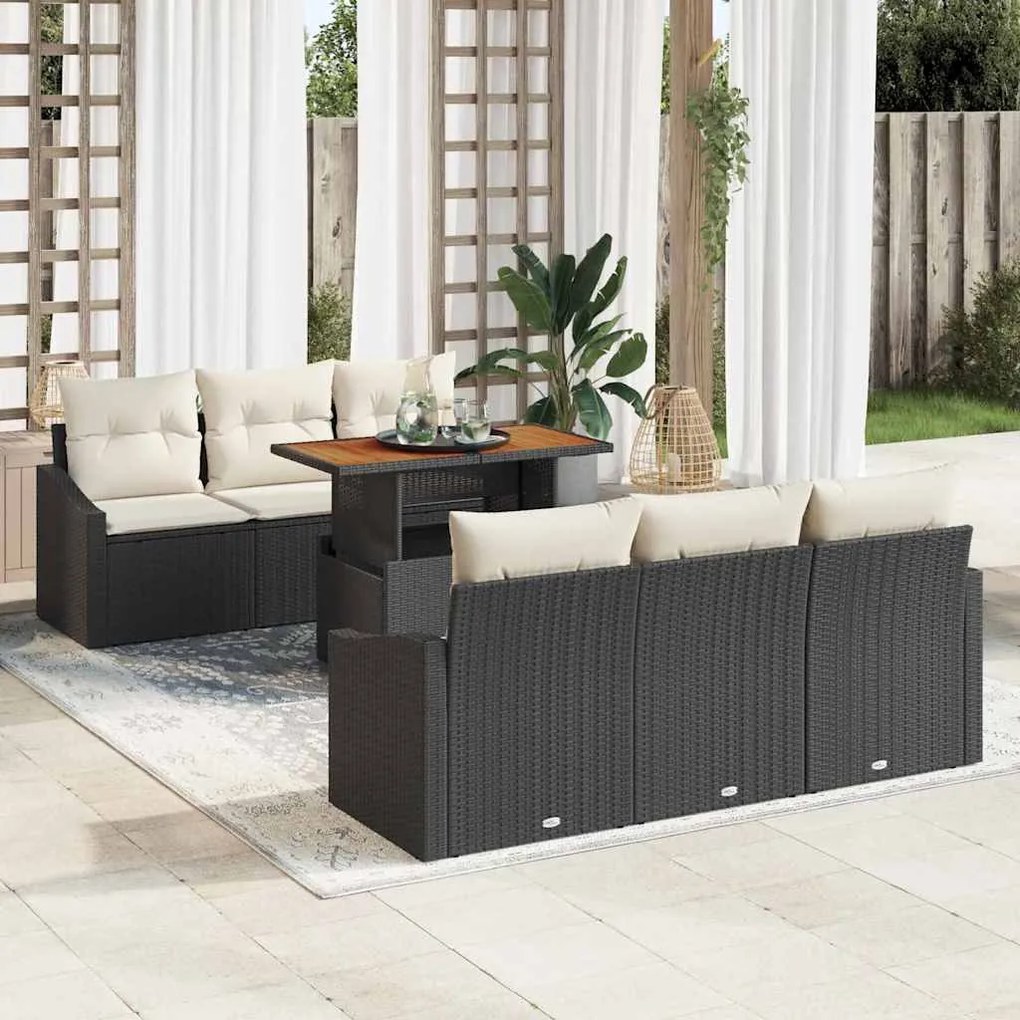 vidaXL Conjunto de Sofá de Jardim com almofada 7 pcs Preto e Creme