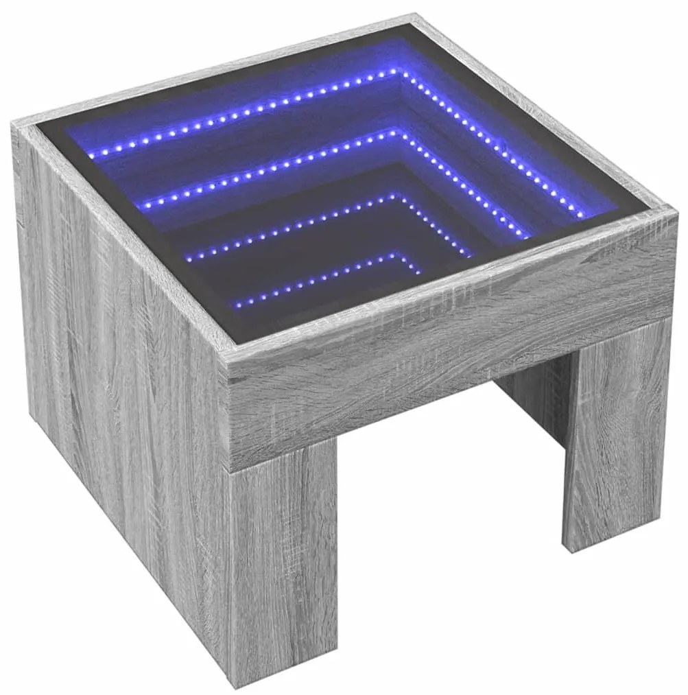 Mesa de centro luzes LED Infinity 40x40x30 cm cinzento sonoma