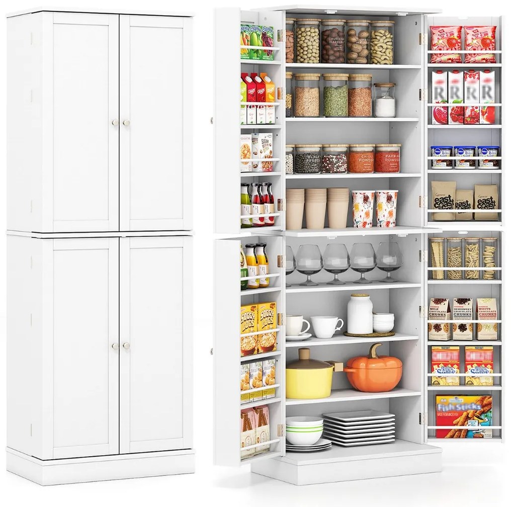 Armário de cozinha despensa 60 x 35 x 166,5 cm com 2 armários de 4 níveis, 16 prateleiras nas portas e 6 prateleiras ajustáveis para sala de jantar e