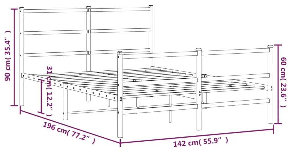 Estrutura de cama com cabeceira e pés 135x190 cm metal branco