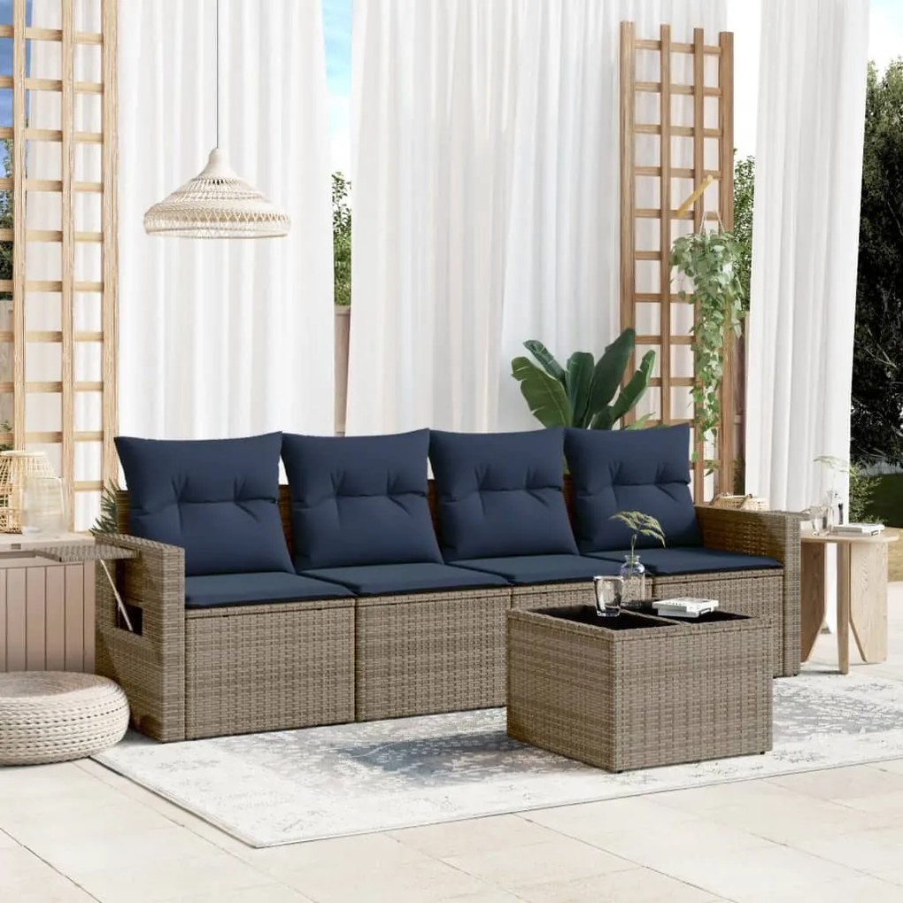 vidaXL 5 pcs conjunto sofás p/ jardim c/ almofadões vime PE cinzento