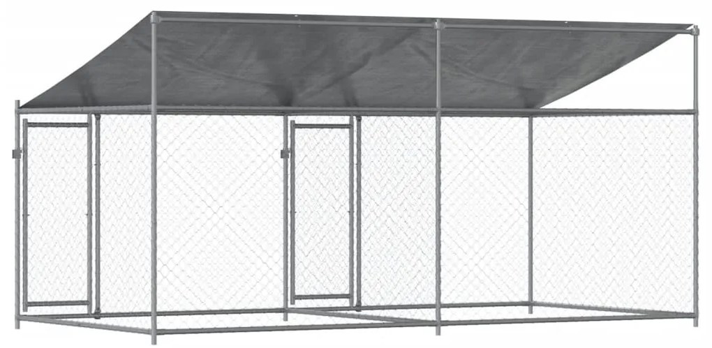 Jaula para cão com telhado/portas 4x2x2 m aço galvanizado cinza