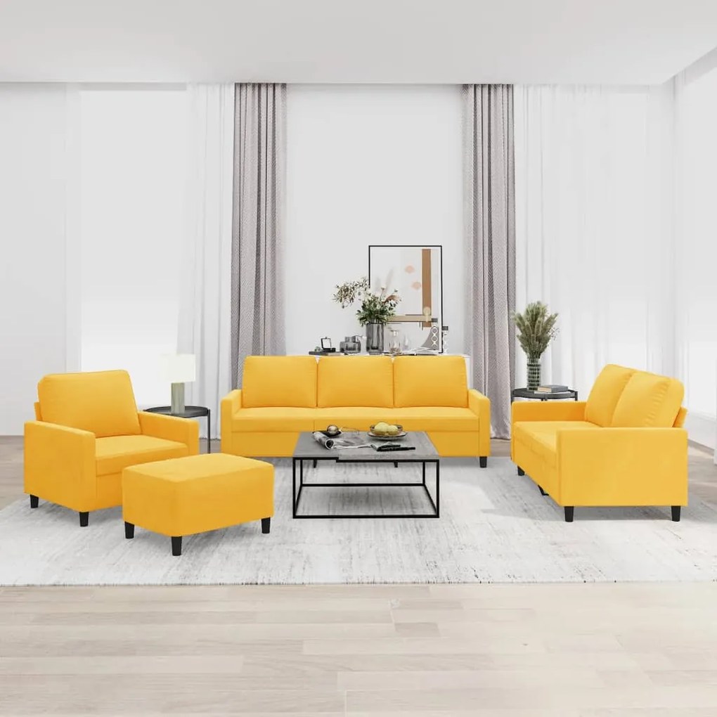 vidaXL 4 pcs conjunto de sofás com almofadões veludo amarelo