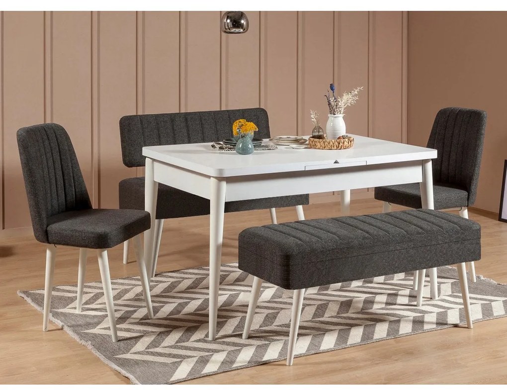 Conjunto de Mesa de Jantar Extensível Vina – Branco/Antracite – 129x75