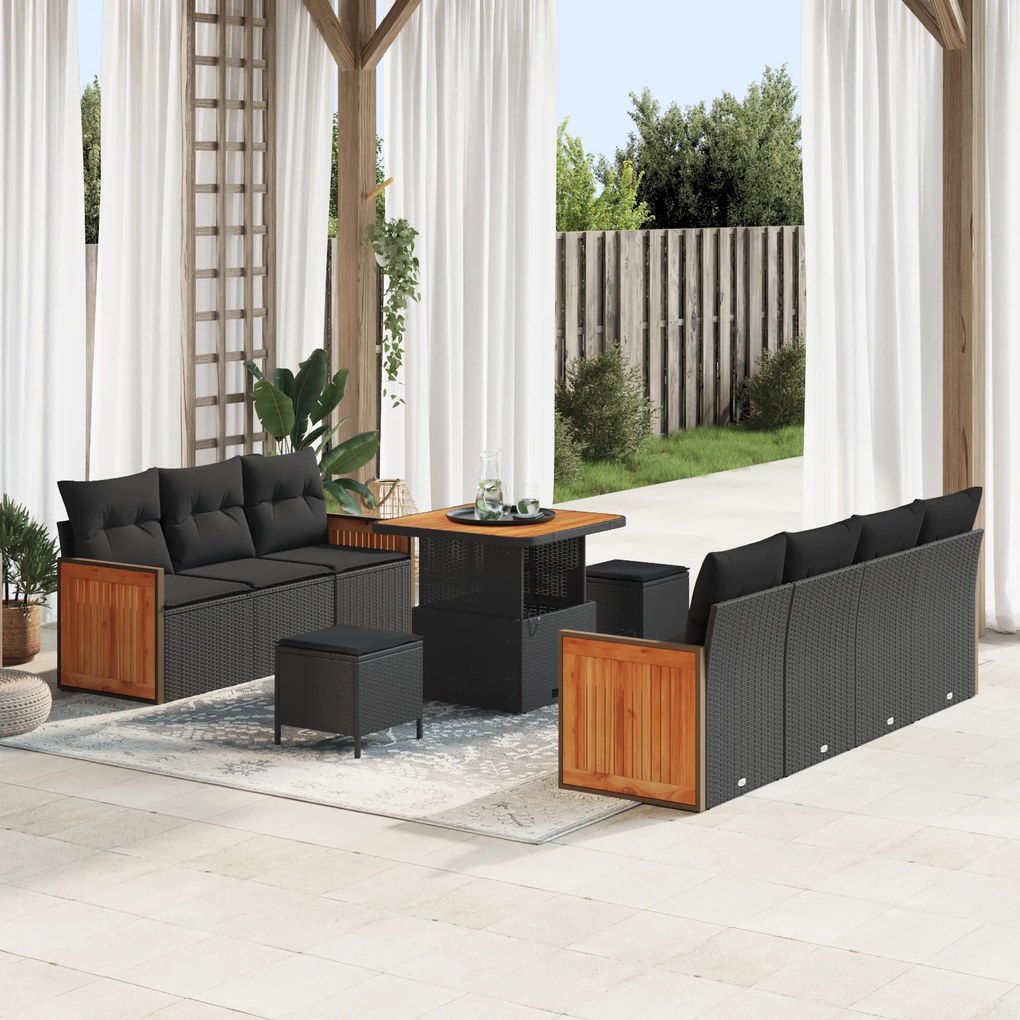 Conjunto de Sofá de Jardim vidaXL de 10 Peças com Almofadas de Rattan