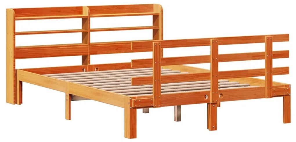 Estrutura cama c/ cabeceira 140x190cm pinho maciço castanho-mel