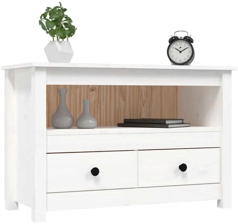Móvel de TV 79x35x52 cm madeira de pinho maciça branco