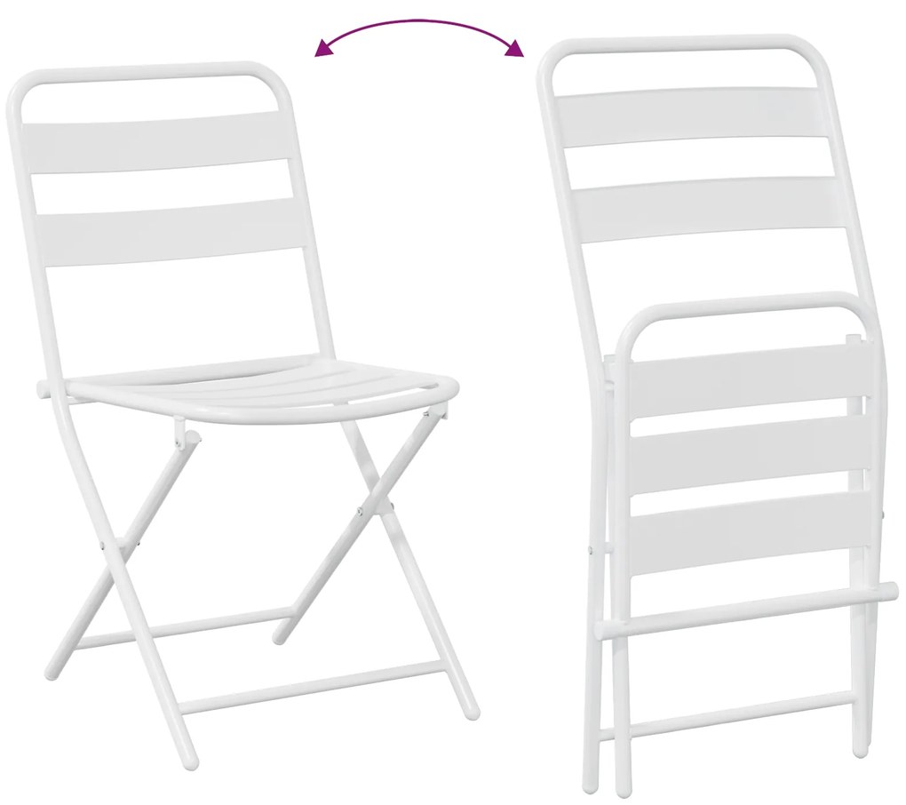 Conjunto Bistro Dobrável de 3 Peças Branco Aço