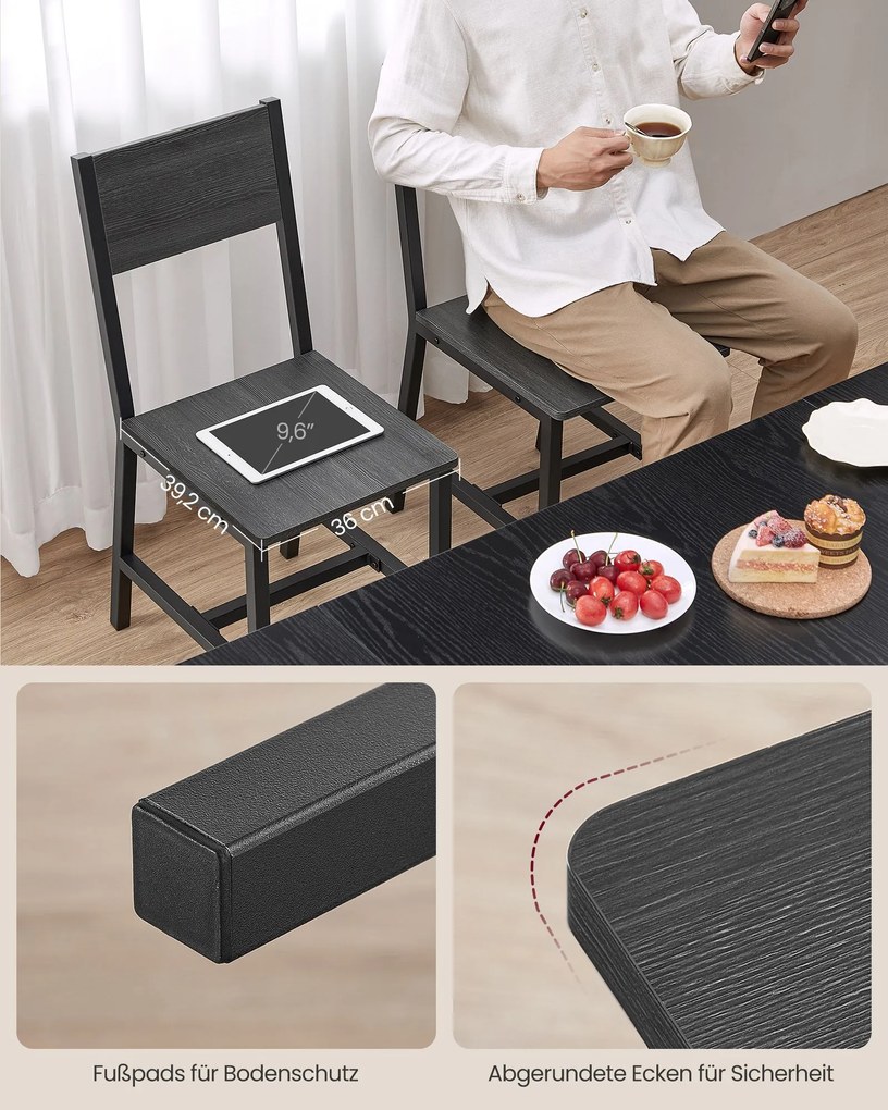 Conjunto de 2 cadeiras de sala de jantar cinza antracite-preto