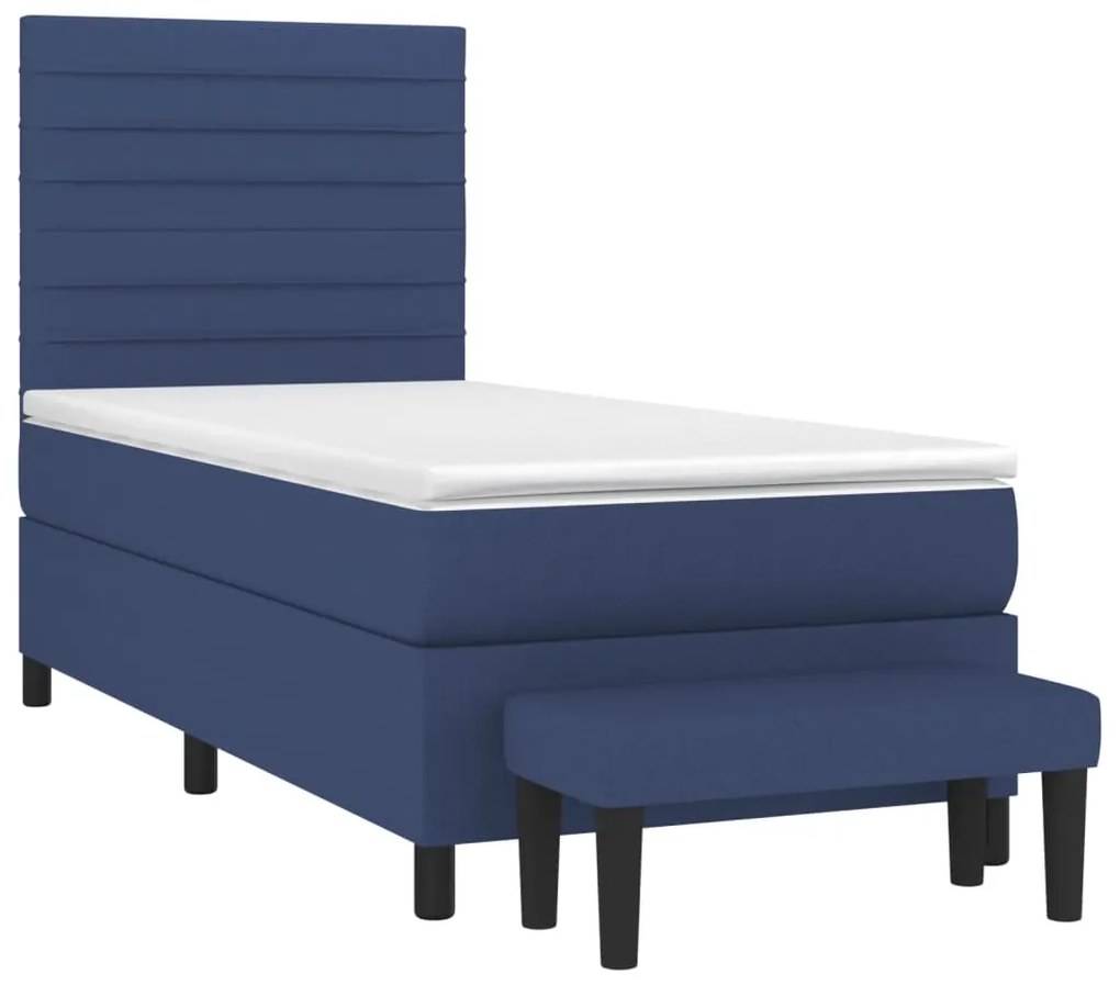 Cama com molas/colchão 90x200 cm tecido azul