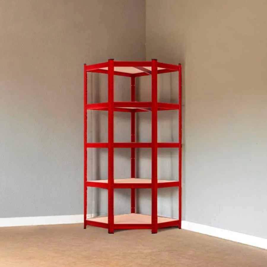 Estante de canto em aço caves, garagens, oficinas, arrecadações para cargas pesadas até 875 kg Vermelha