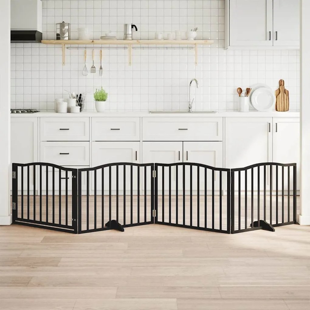 vidaXL Portão p/ cães com porta dobrável 4 painéis 320 cm álamo preto