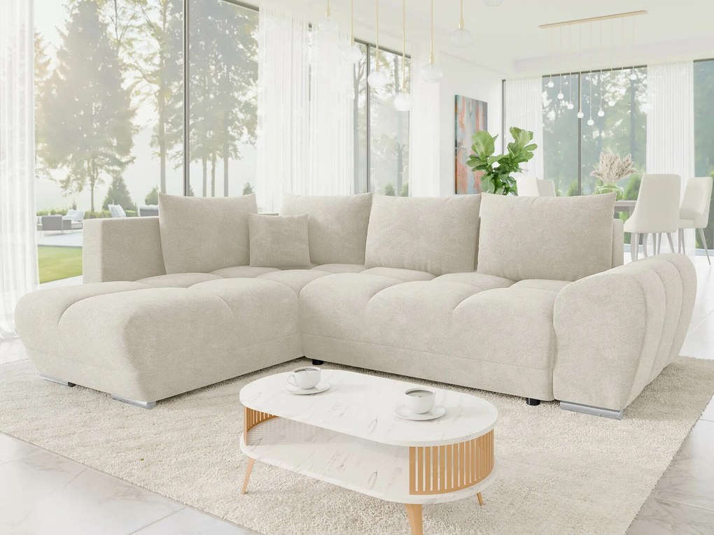 Sofá de canto Camden 107, Cama com arrumação, 290x183x85cm, 157 kg, Pernas: Plástico