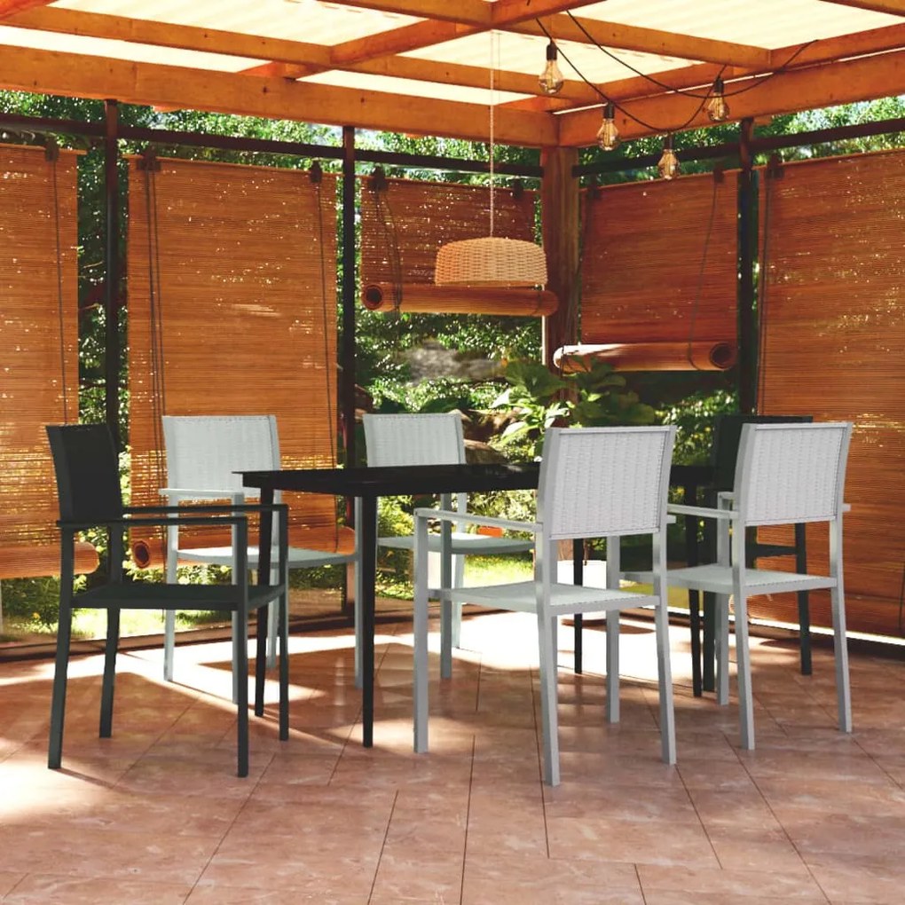 vidaXL 7 pcs conjunto de jantar para jardim preto e branco