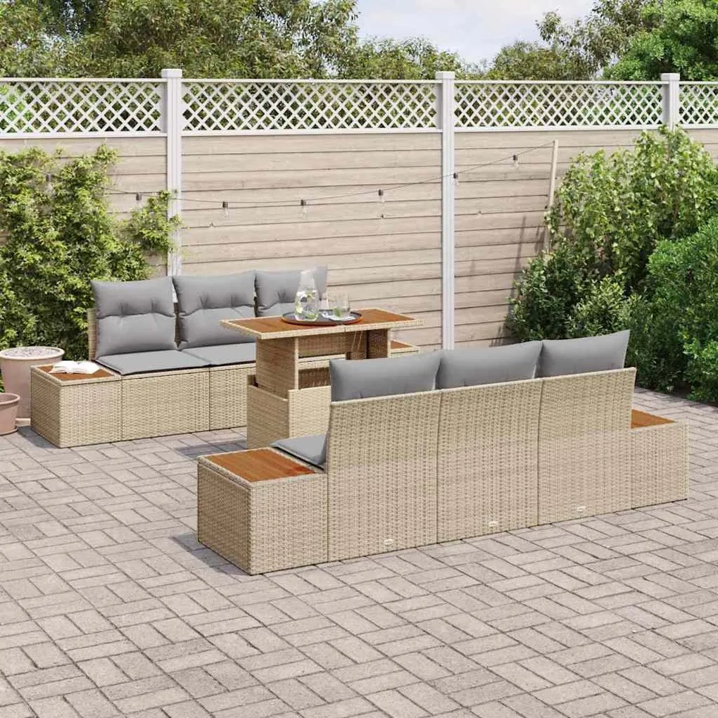 Conjunto de Jantar de Jardim com 7 Peças e Almofadas de Rattan Poliést