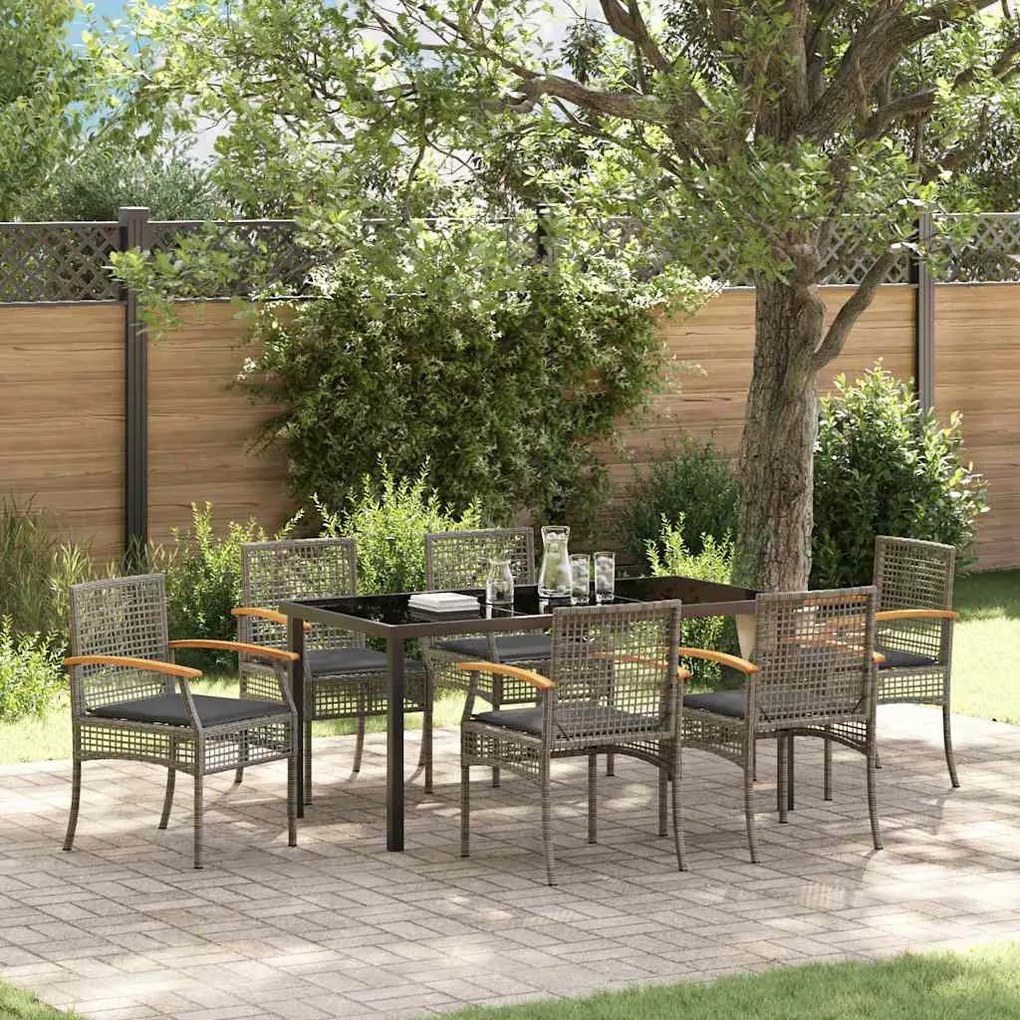 vidaXL Conjunto de Jantar de Jardim com 7 Peças e Almofadas em Rattan Sintético Cinza
