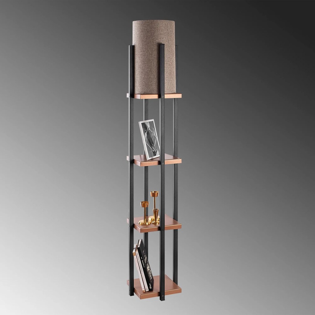 Candeeiro de Pé 7114 - Preto e Cobre - 25 x 25 x 130 cm