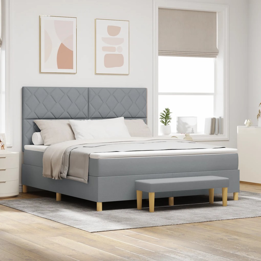 vidaXL Cama Box com Colchão e Banco Cinza Claro 180x200 cm Tecido