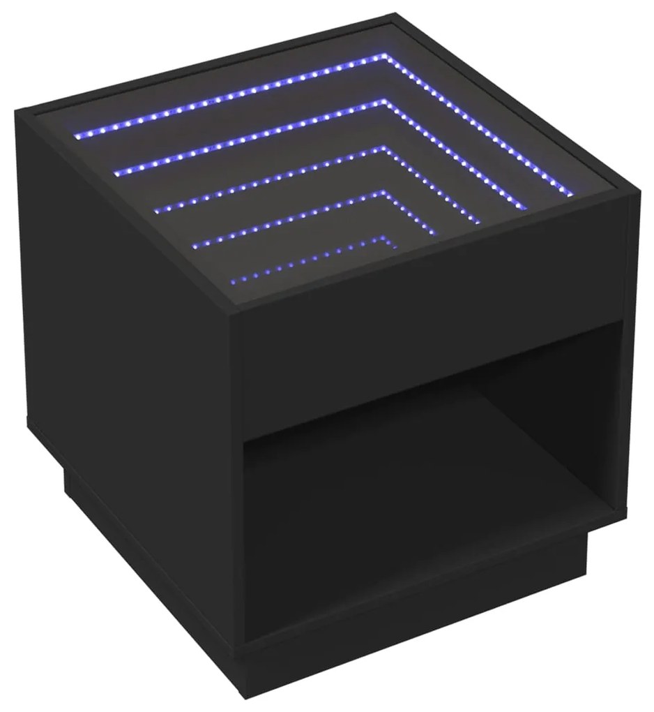 Mesa de cabeceira com luzes LED Infinity 50x50x50 cm preto