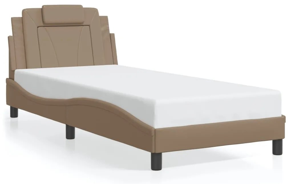 Estrutura cama c/ luzes LED 90x190 cm couro artif. cappuccino