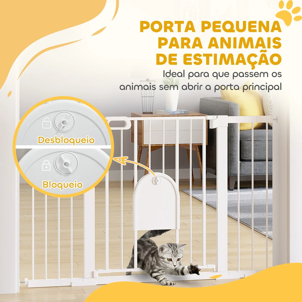 Barreira de Segurança de Animais de Estimação para Escadas e Portas com Aberturas de 75-131 cm com 3 Extensões Branco