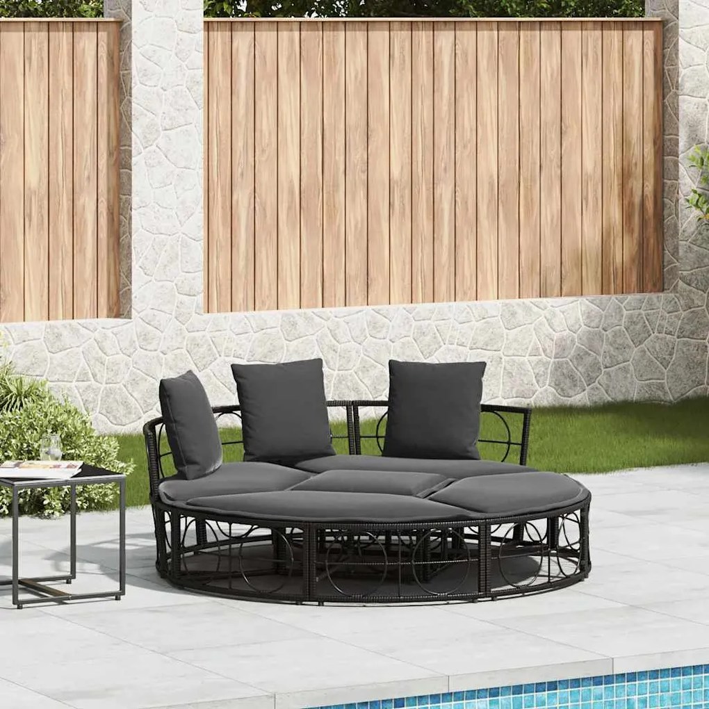 Cama lounge de exterior sem toldo vime PE preto