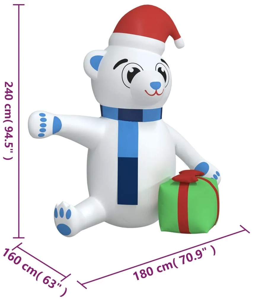 Urso de Natal insuflável com luzes LED 240 cm