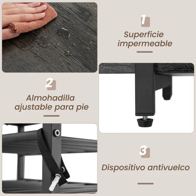 Garrafeira Armário para vinhos Estante de 3 níveis para vinhos com suportes para copos Tomadas eléctricas Estante para vinhos de bar 120 x 40 x 92 cm