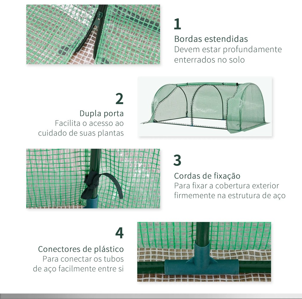 Estufa de Jardim 200x100x80 cm para Cultivo de Plantas Sementes Estufa com Estrutura de Aço e Cobertura de Plástico Verde