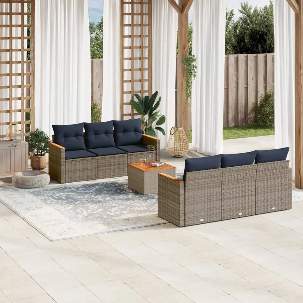 vidaXL 7 pcs conjunto sofás p/ jardim c/ almofadões vime PE cinzento