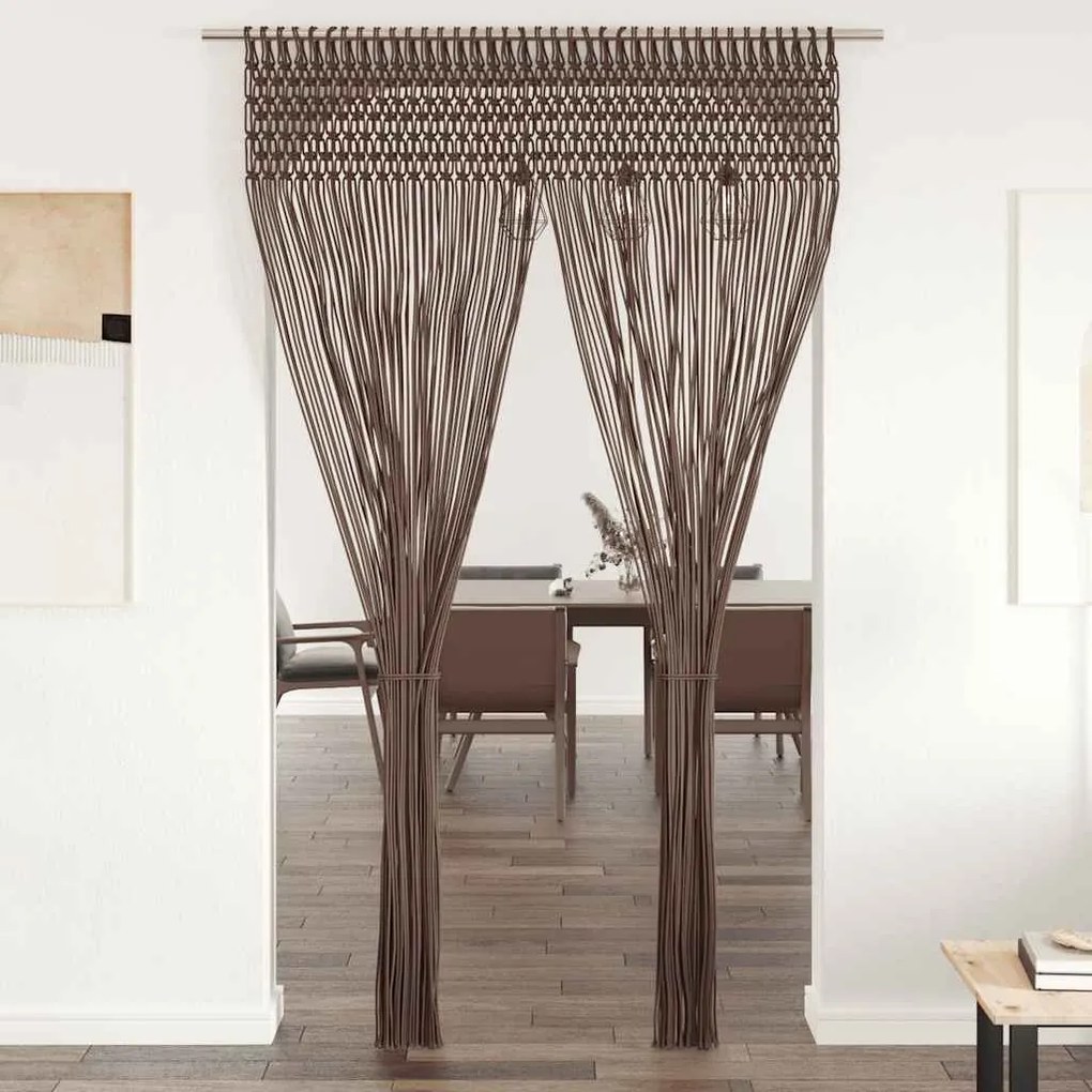 Cortina em macramé 140x240 cm algodão cinzento-acastanhado