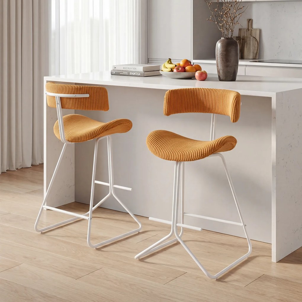 Conjunto de 2 Bancos de Bar, 50,5 x 51 x 93 cm, Estofados a Bombazina, Laranja