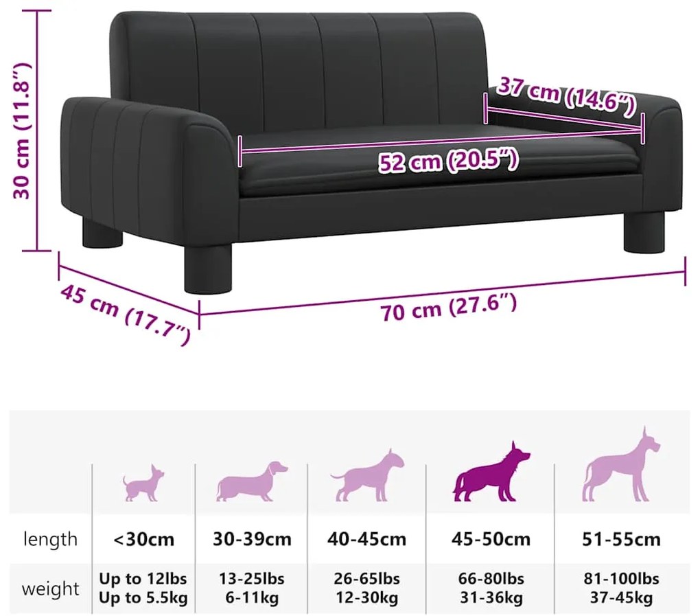 Cama para cães 70x45x30 cm couro artificial preto