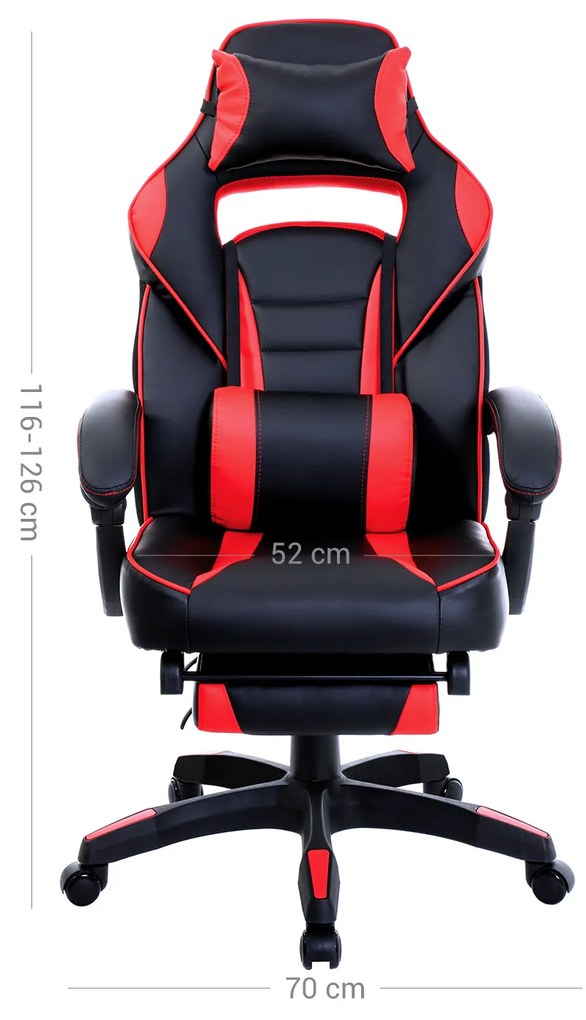 Cadeira Gaming com encosto reclinável e almofada para o apoio de cabeça Preto + vermelho