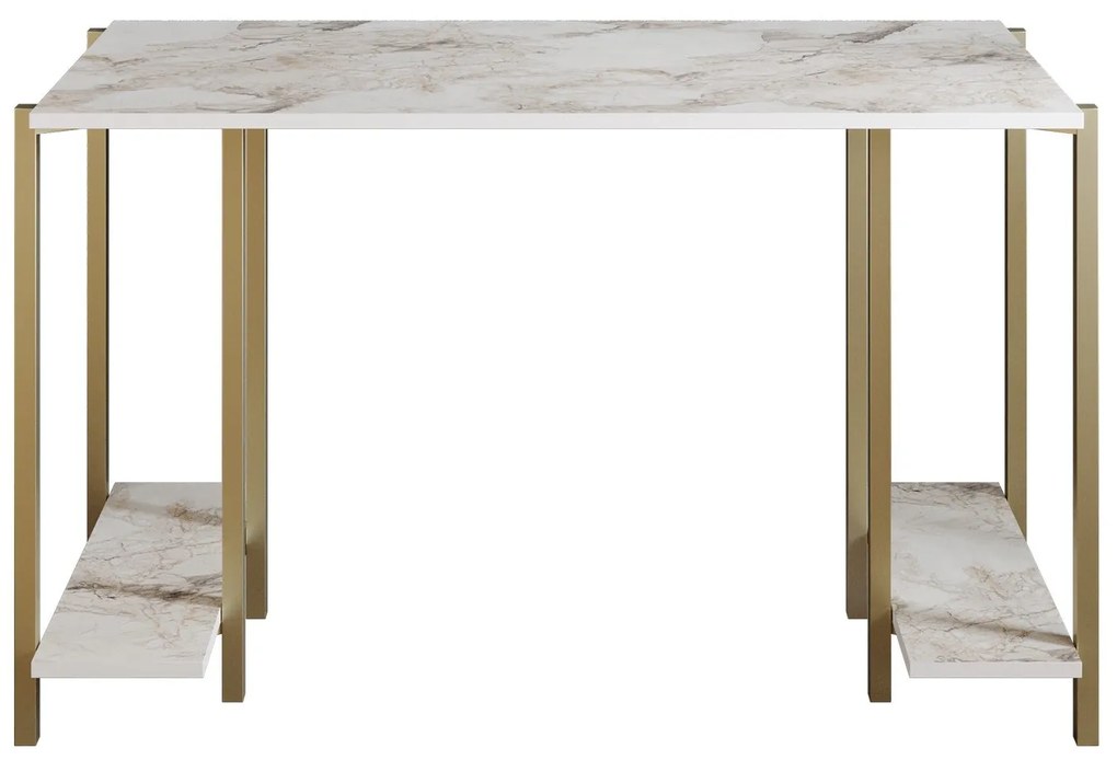 Secretária de Estudo Reader - Branco e Dourado - 125x73,8x60 cm