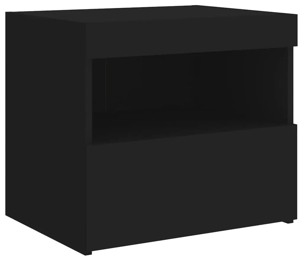 Mesa de cabeceira com luzes LED 50x40x45 cm preto