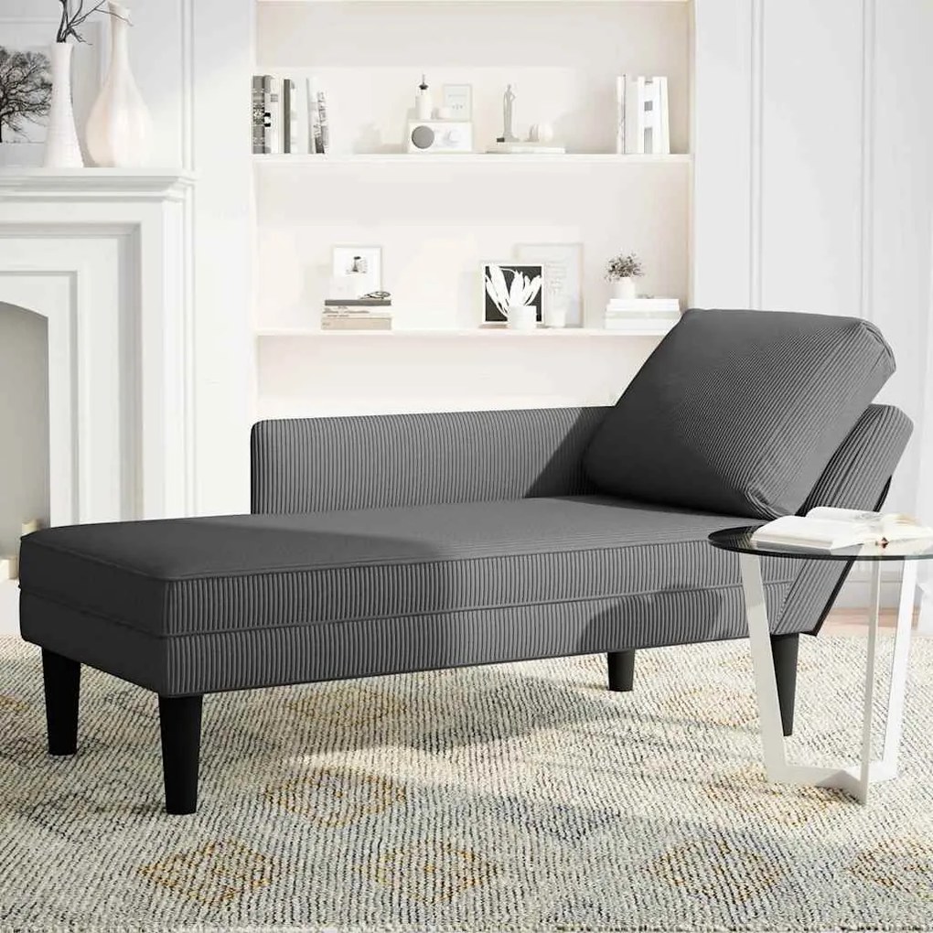 Chaise lounge com almofada tecido corduroy cinzento escuro