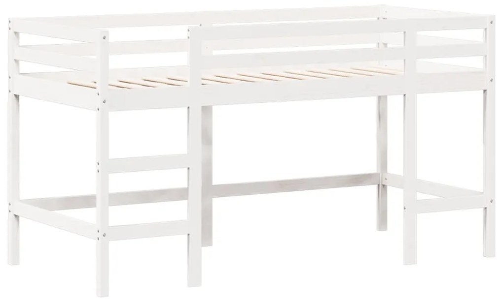 Cama alta c/ escada e telhado 90x190 cm pinho maciço branco