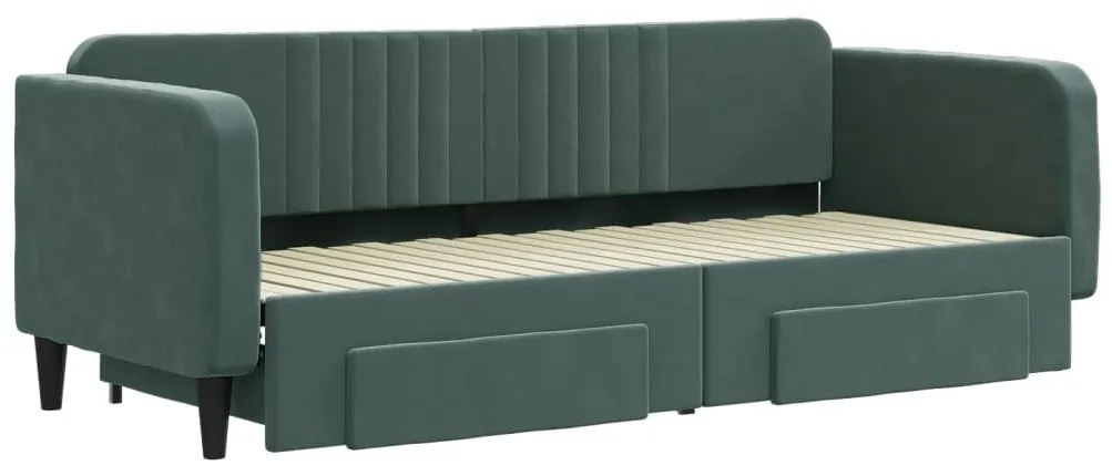 Sofá-cama c/ gavetão e gavetas 80x200cm veludo verde-escuro
