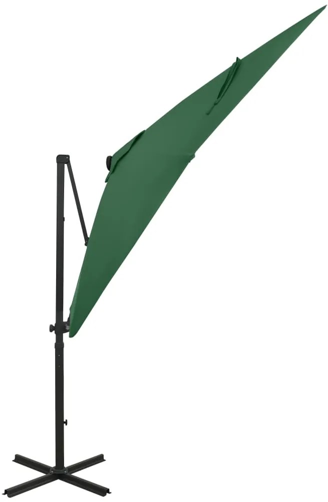 Guarda-sol jardim cantilever c/ poste e luzes LED 250 cm verde