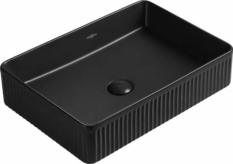 Mexen Grovo lavatório de bancada com nervuras 51 x 37 cm, preto fosco - 22305185