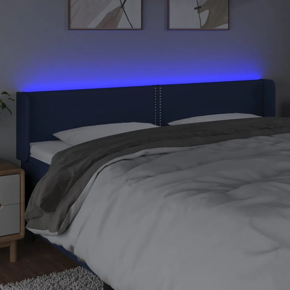 Cabeceira de cama c/ luzes LED tecido 183x16x78/88 cm azul