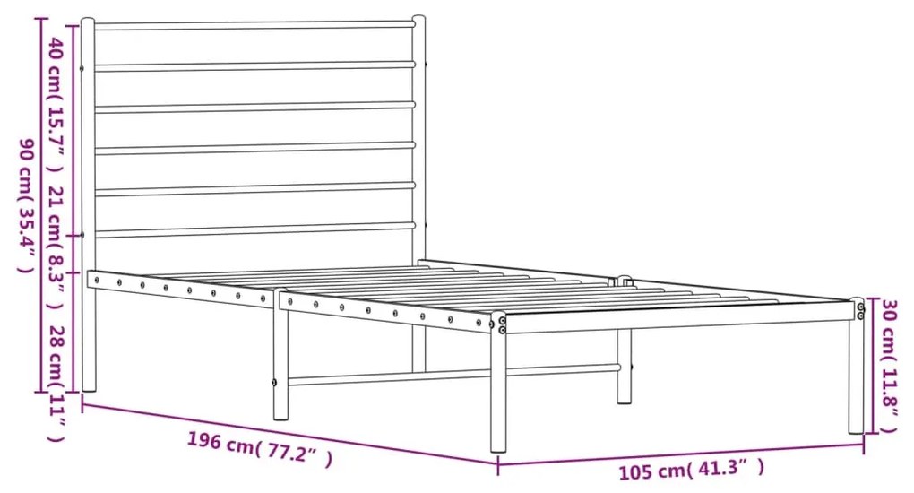 Estrutura de cama com cabeceira 100x190 cm metal preto