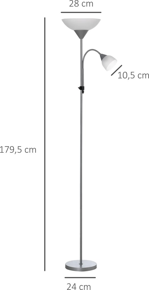 Candeeiro de pé, candeeiro de sala com 2 cabeças com casquilhos E27 e E14, base em metal, dim. Ø28 x 179,5 cm (altura)