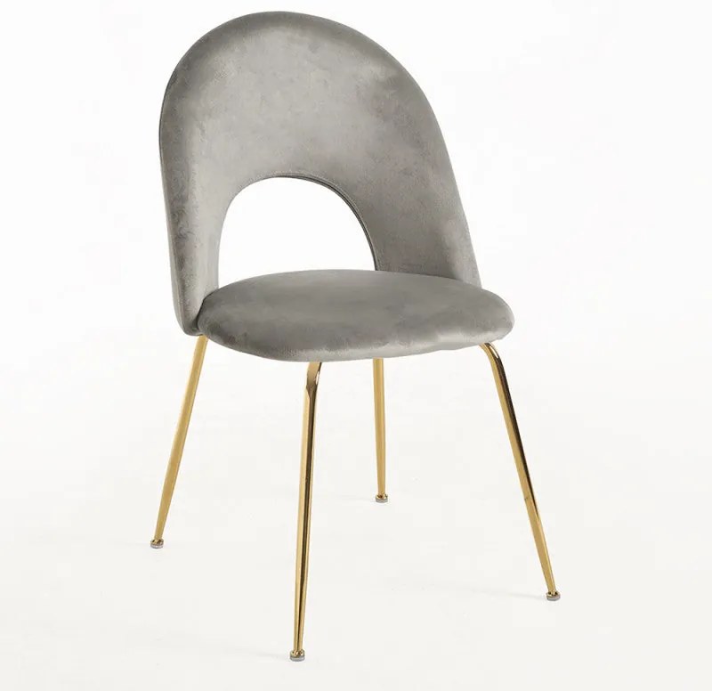 Conjunto de 2 Cadeiras Lille em Veludo Cinzento com Pernas Douradas -