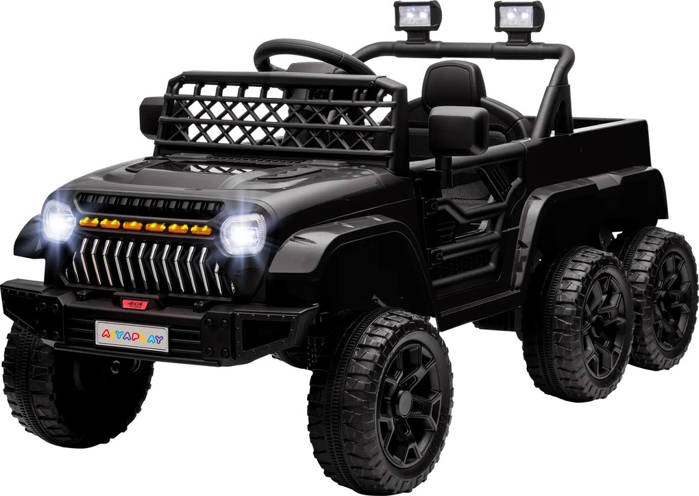 Carro elétrico para crianças, buggy elétrico para crianças, 2 motores, 12 V, 3 velocidades, reboque traseiro, 122 L x 62,5 L x 65 A cm, preto FR