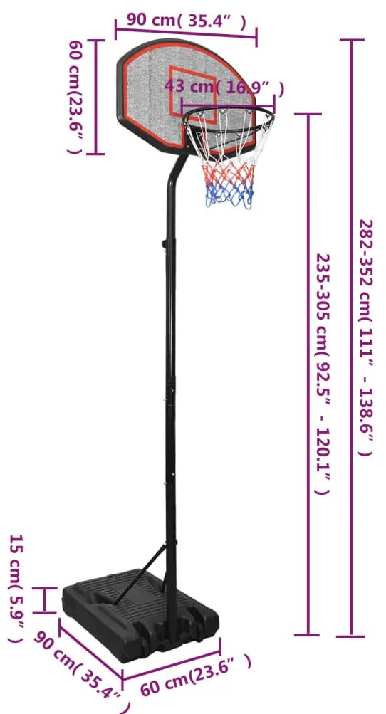 Tabela de basquetebol 282-352 cm polietileno preto