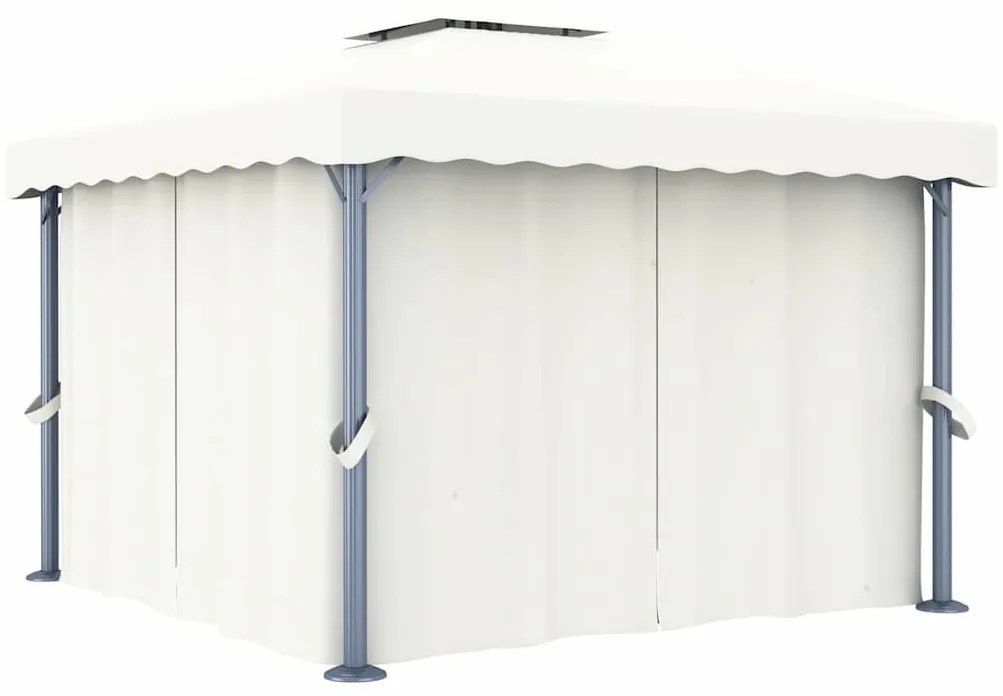 Gazebo com cortinas e cordões de luzes LED 3x3 m branco nata