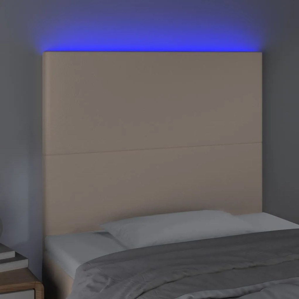 Cabeceira cama c/ LED couro artif. 80x5x118/128 cm cappuccino