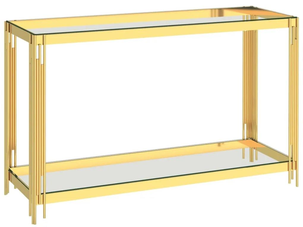 Mesa de apoio 120x40x78 cm aço inoxidável dourado e vidro